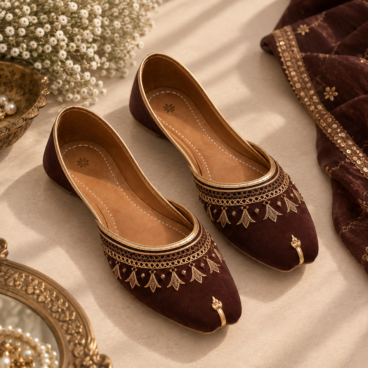 Women's traditional embroidered flat khussa shoes