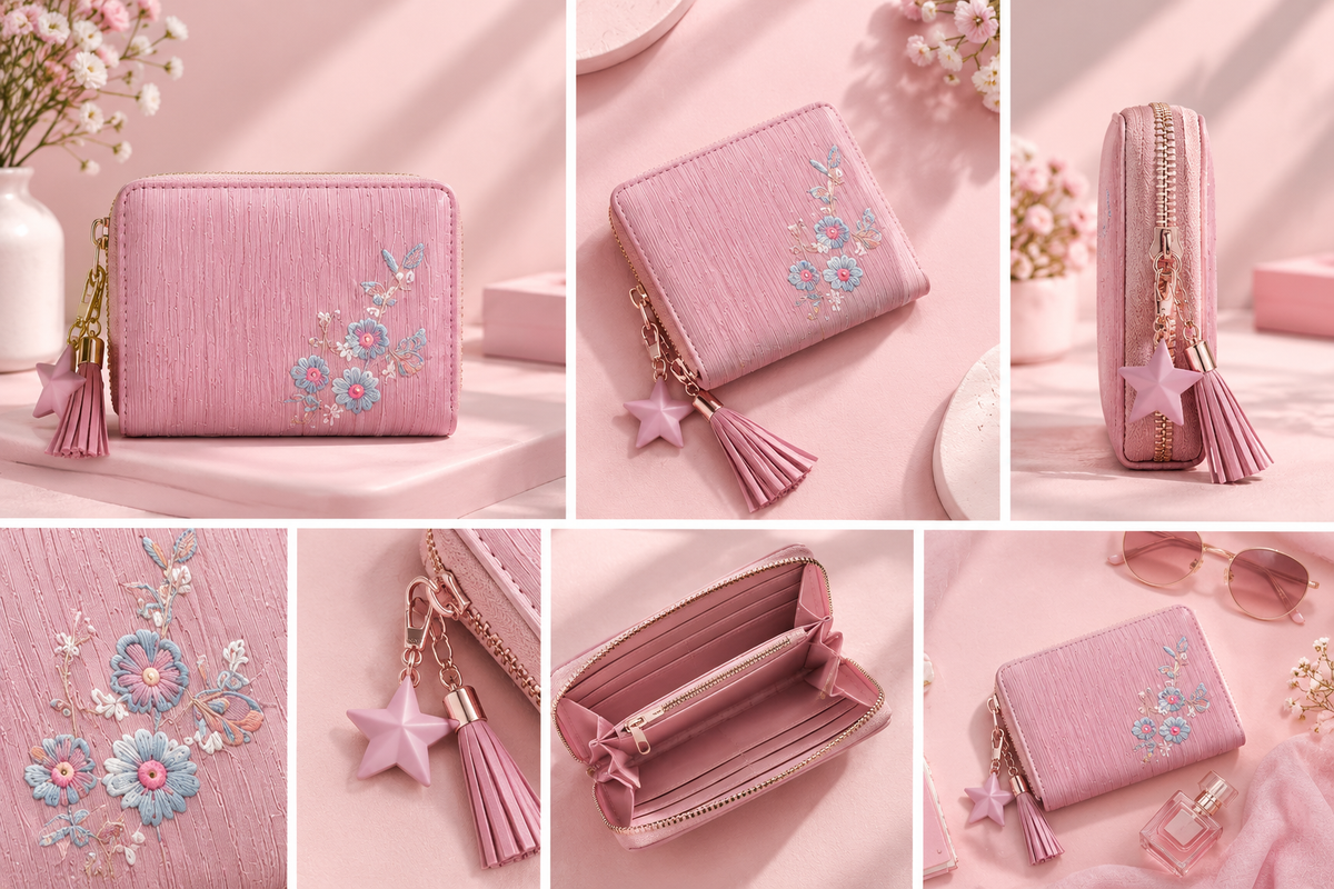 Floral Embroidered Wallet for Women