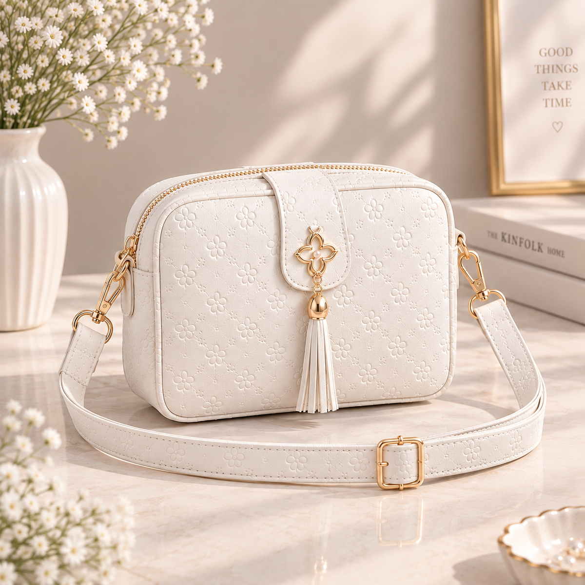 Freya women's shoulder messenger bag in WHITE