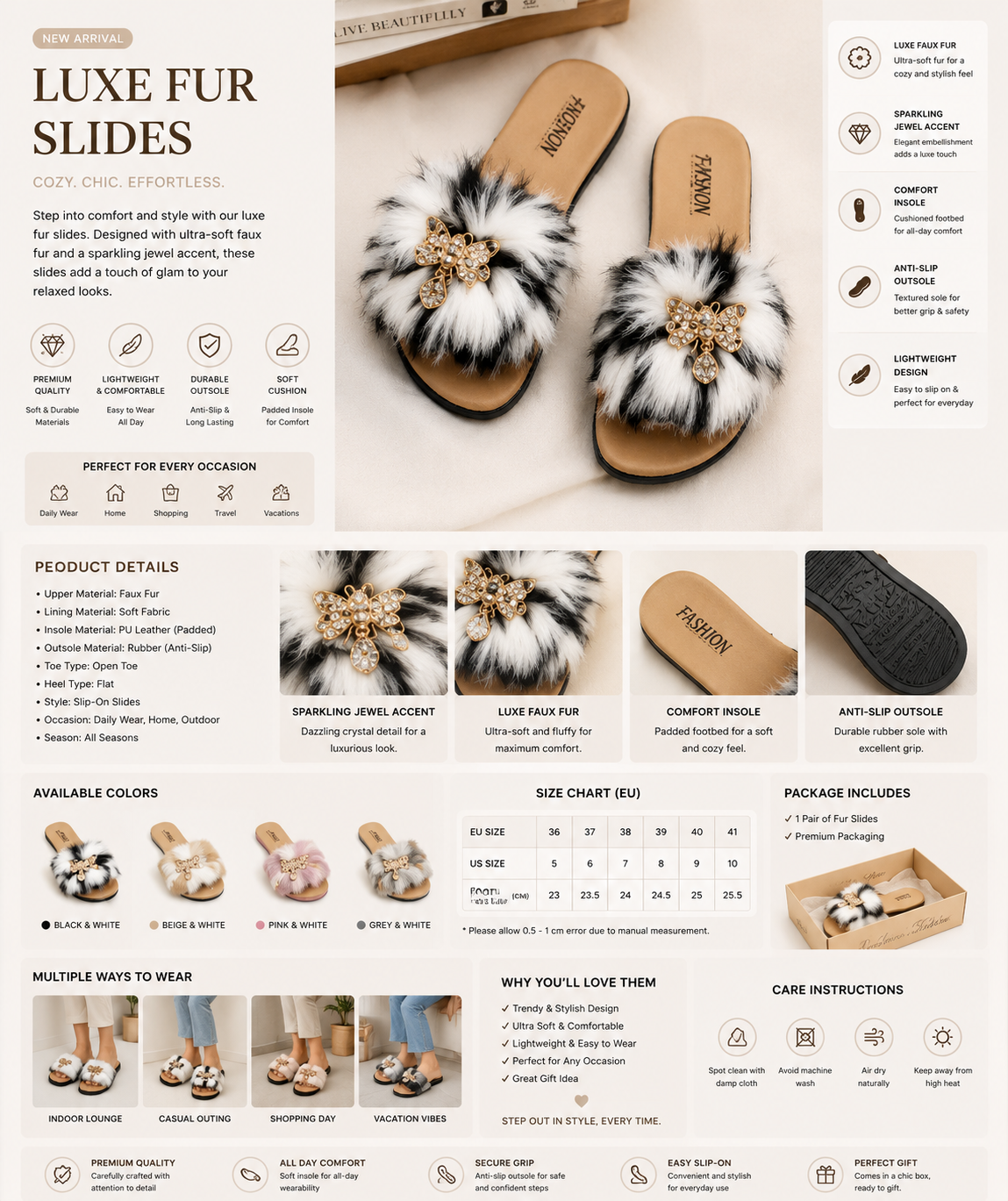 Lux fur slide slippers for women