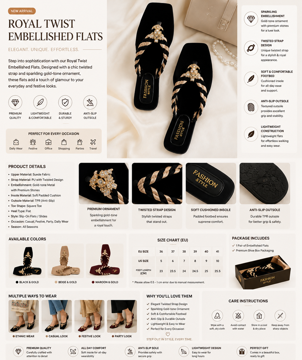 Royal Twist embellished flats for women