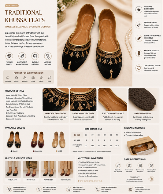 Traditional embroidered khussa flats for women