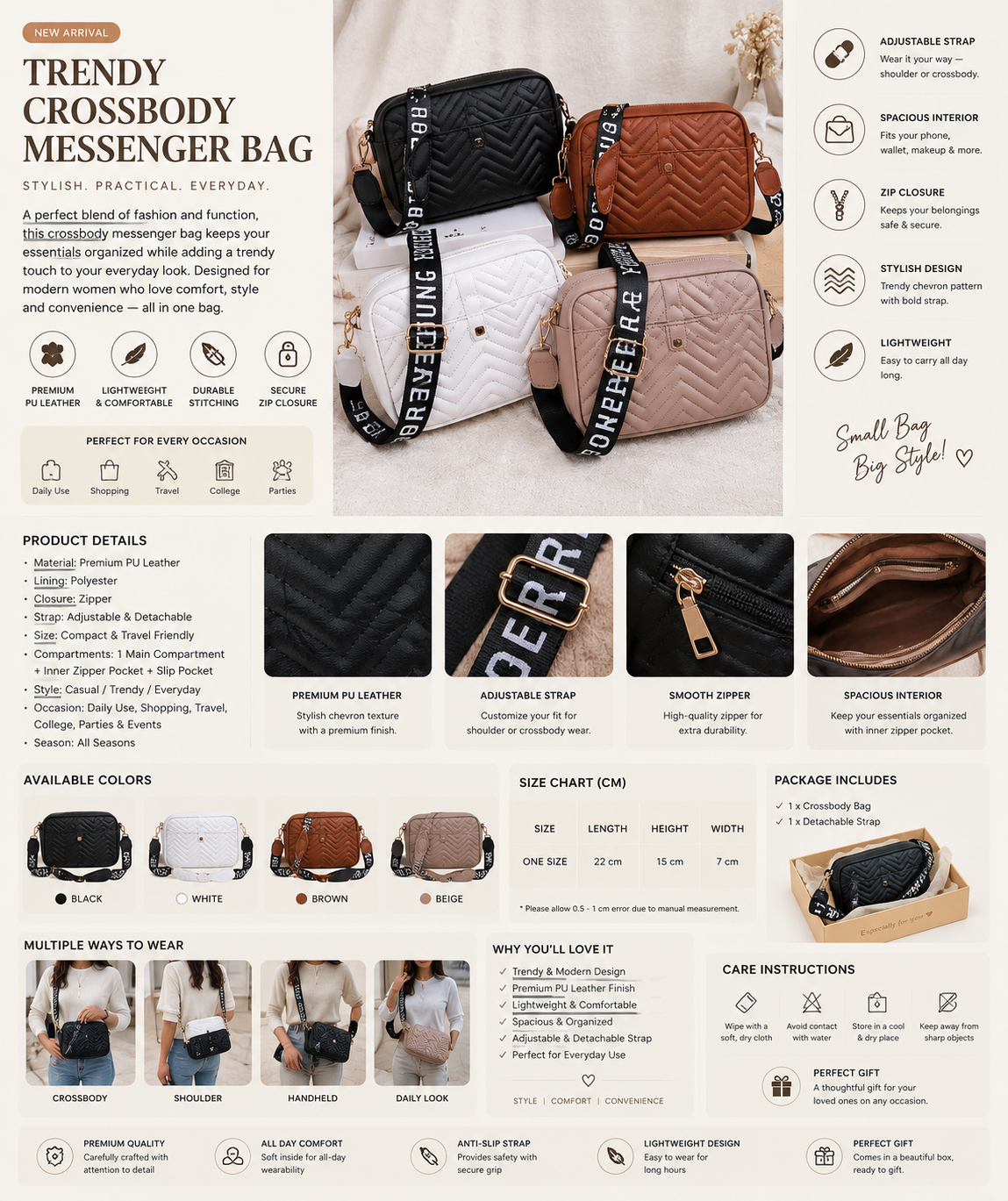 Trendy crossbody handle bag for women in multiple colors