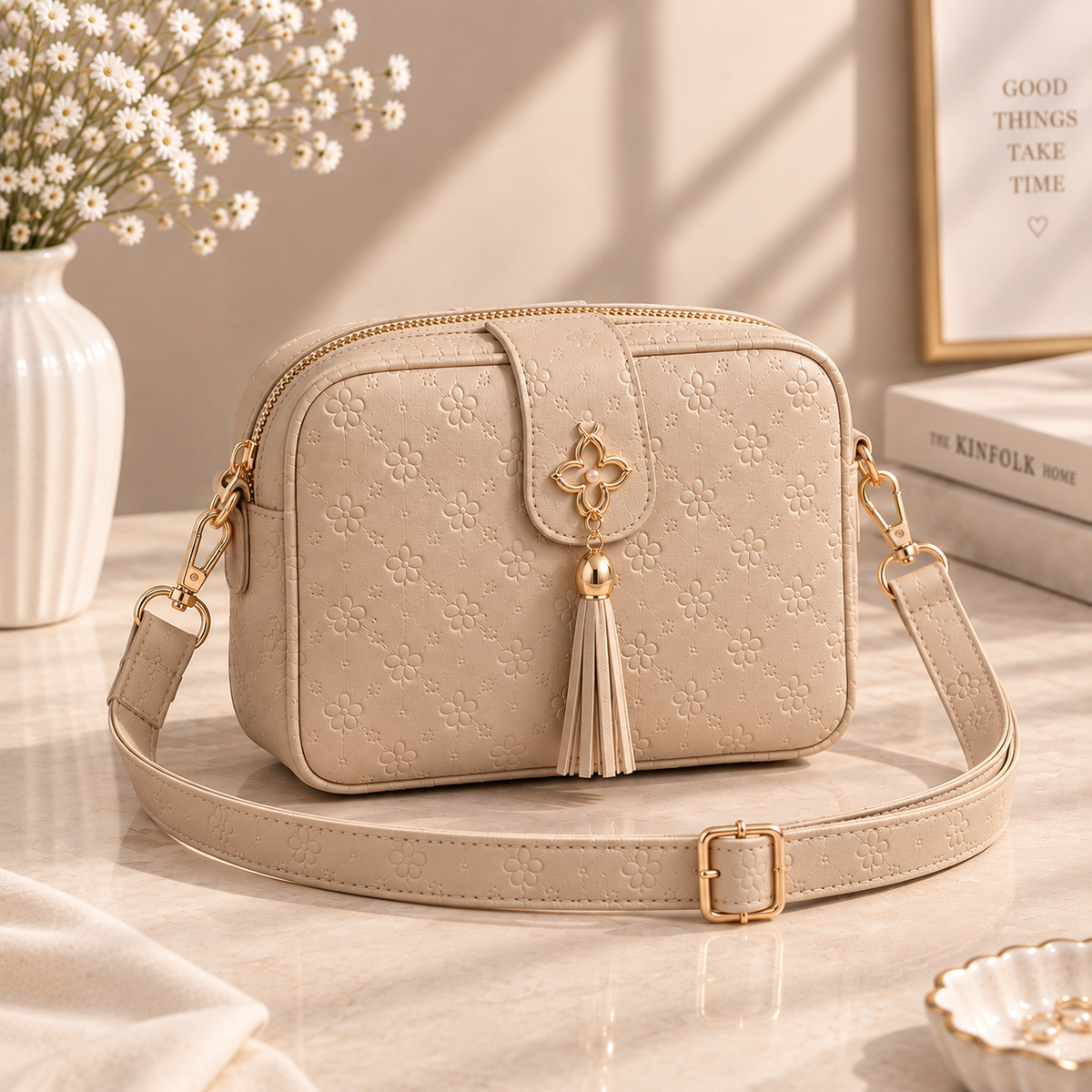 Freya women's shoulder messenger bag in BEIGE