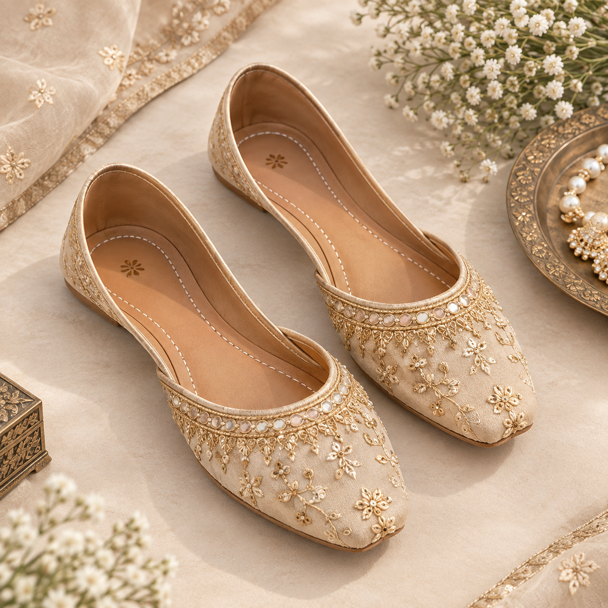 Traditional Pakistani embroidered khussa flats