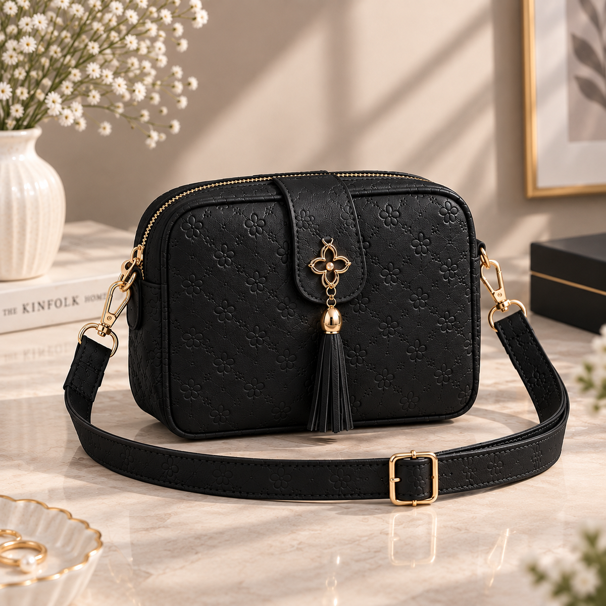Freya women's shoulder messenger bag in black