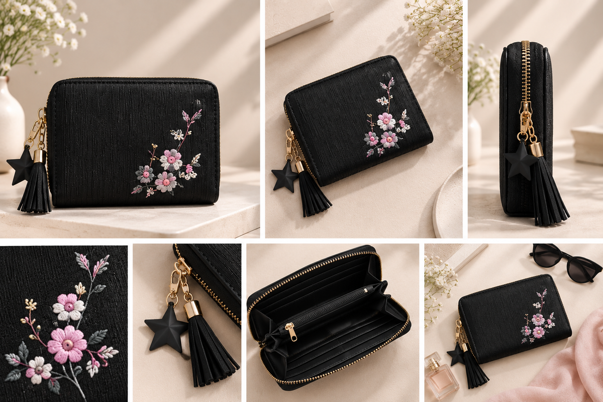 Floral Embroidered Wallet for Women