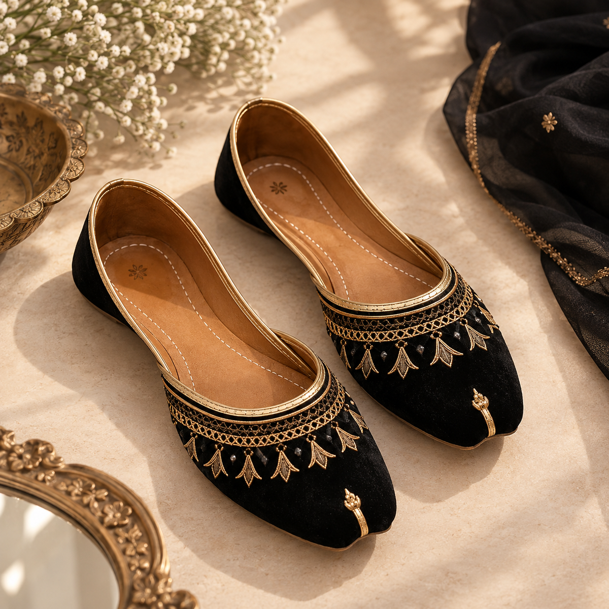 Traditional khussa flats detailed embroidery design