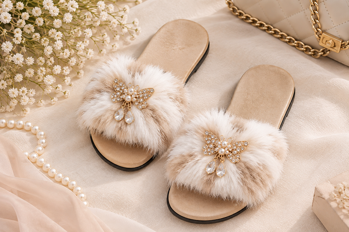 Soft fur slide slippers for women